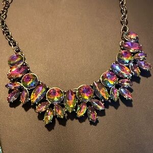 Multicolor Oilspill Gunmetal Statement Necklace Set